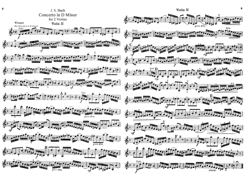 Bach Double Violin Concerto, Mvt. 1 — Sheet Music